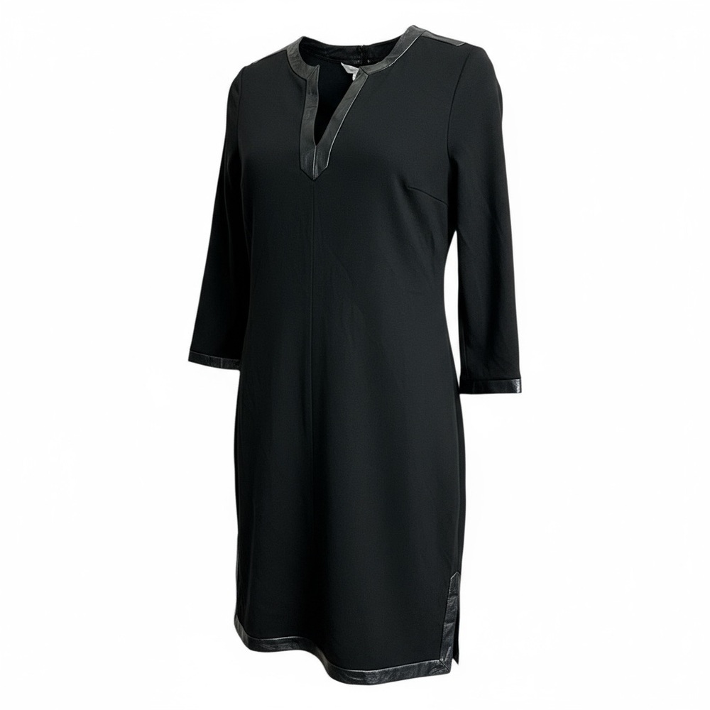 Diane Von Furstenberg Black Leather & Viscose Dress Size 6